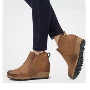 Sorel Evie Tan Leather Wedge Ankle Boots 7.5